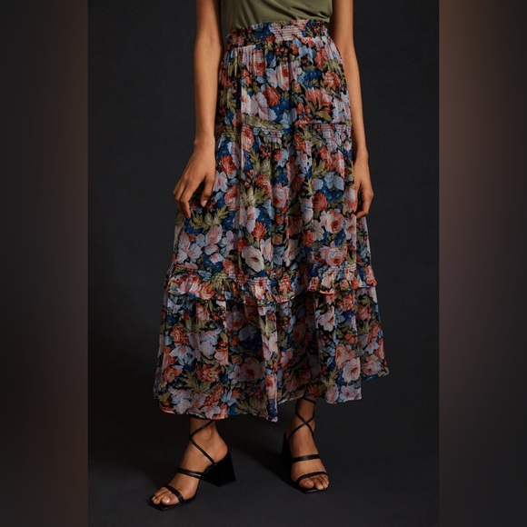 Anthropologie | Floral Tiered Maxi Skirt Peasant, Large - Picture 4 of 9